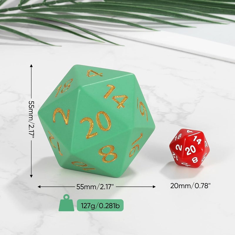 CSITORWWE 55mm Giant D20 Dice,20 Sided Resin Dice with Velvet Pouch, Titan Polyhedral Dice for TTRPG Tabletop Gaming,Dungeon Masters,RPG Adventures(Green) - Image 2